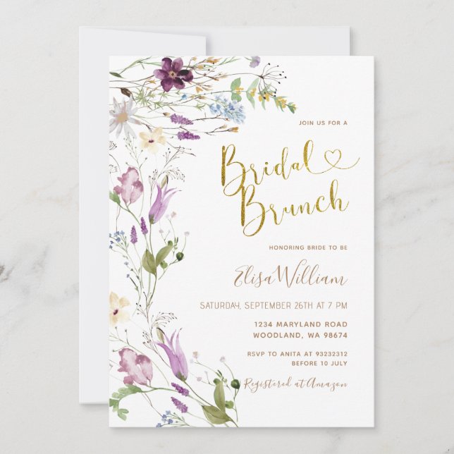 Wildflower Elegant Bridal Brunch Invitation (Front)