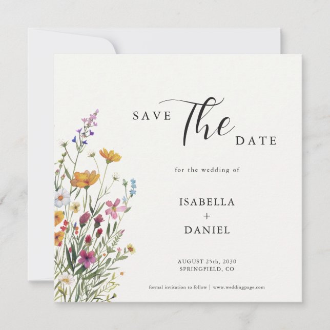 Wildflower Elegant Chic Wedding Save The Date (Front)