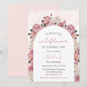 Wildflower Elegant Floral Baby Girl 1st Birthday Invitation