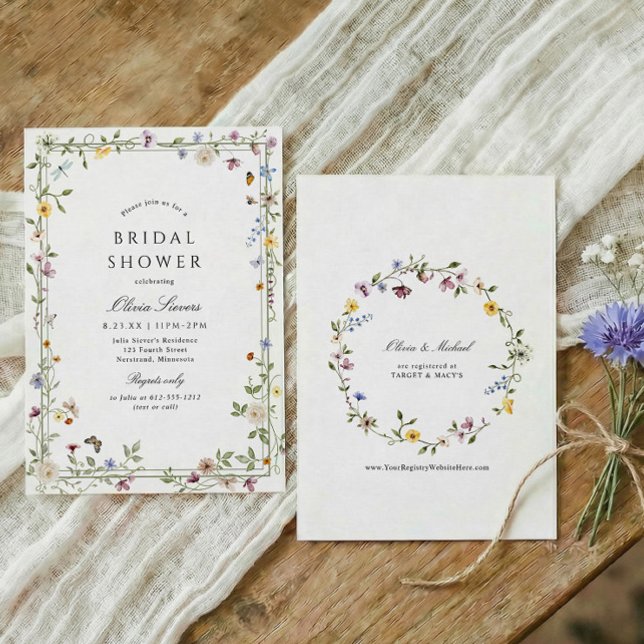 Wildflower Elegant Floral Garden Bridal Shower Invitation (Elegant wildflowers bridal shower invitation with watercolor flowers, botanical greenery, flowers)
