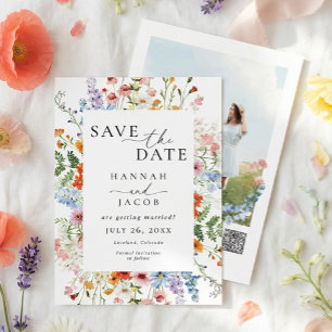 Wildflower Elegant Floral Photo QR Code Wedding Save The Date