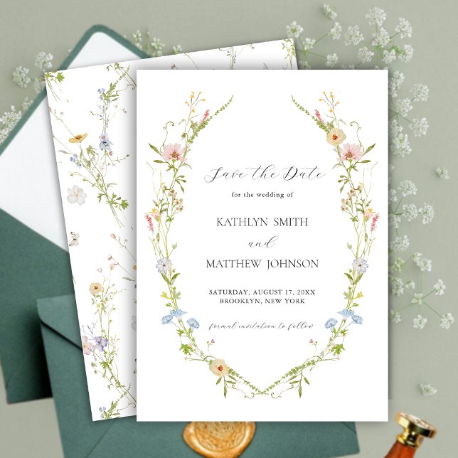 Wildflower Elegant Modern Floral Wreath Wedding Save The Date (Creator Uploaded)