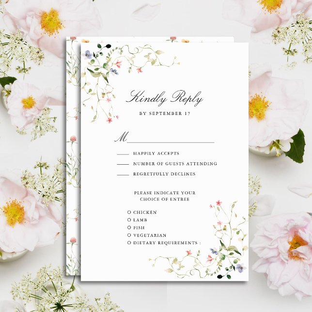 Wildflower Elegant Modern Garden Floral Wedding RSVP Card (Creator Uploaded)