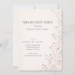 Wildflower Elegant Photo Pink Bow Graduation Party Invitation