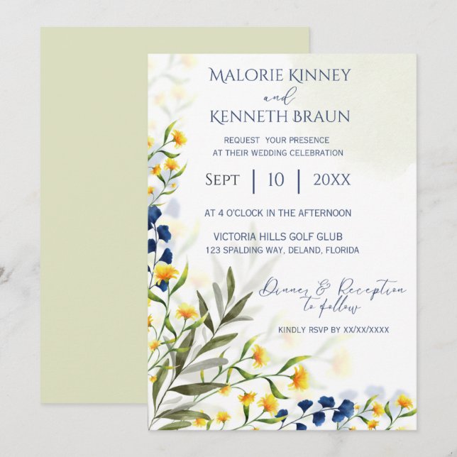 Wildflower elegant rustic wedding invitation (Front/Back)