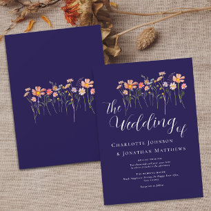 Wildflower Elegant Script Navy Blue Terracotta Invitation