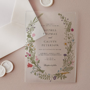 Wildflower Elegant Vintage Wedding Acrylic Invitations