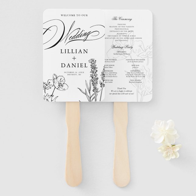 Wildflower Elegant Wedding Program Hand Fan (Front and Back)
