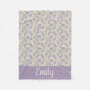 Wildflower Embroidery Pastel Colours on White Fleece Blanket
