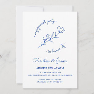 Wildflower Engagement Party Invitation in Cobalt