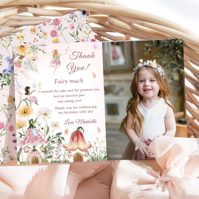 Wildflower Fairy Birthday Photo Thank You Card (Creator Uploaded)