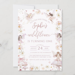 Wildflower Fairy First 1st Birthday Party  Invitation