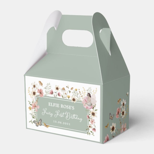 Wildflower Fairy Sage Green Garden Tea Party Favour Box (Front Side)