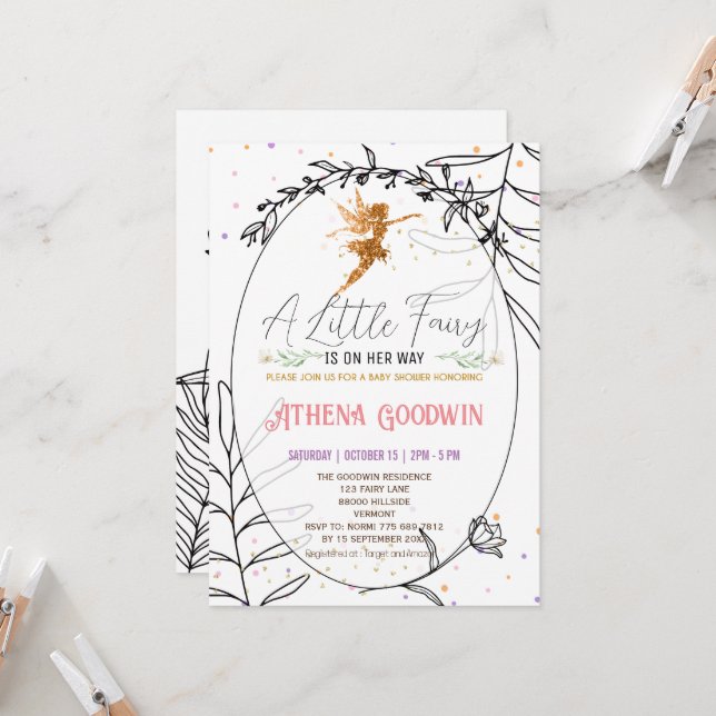 Wildflower Fairy Theme Baby Shower Invitation (Front/Back In Situ)