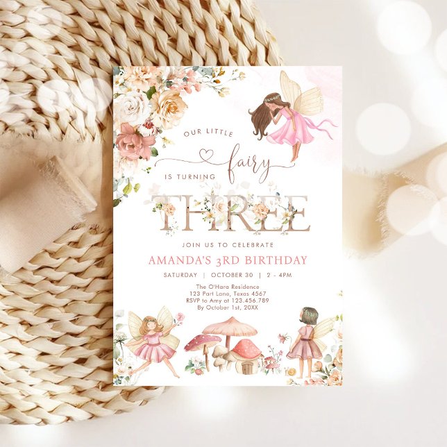 Wildflower Fairy Three Girl 3rd Birthday  Invitation (Creator Uploaded)