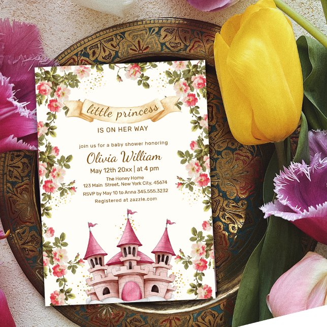 Wildflower Fairytale Princess Castle Baby Shower  Invitation (Wildflower Fairytale Princess Castle Baby Shower Invitation)