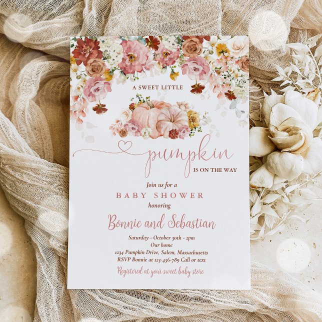Wildflower Fall Floral Rustic Pumpkin Baby Shower Invitation (Creator Uploaded)