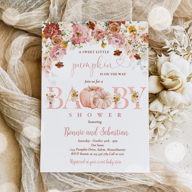 Wildflower Fall Floral Rustic Pumpkin Baby Shower Invitation (Creator Uploaded)