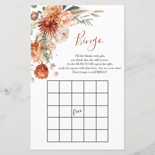Wildflower Fall in Love Baby Shower Shower Bingo (Front)