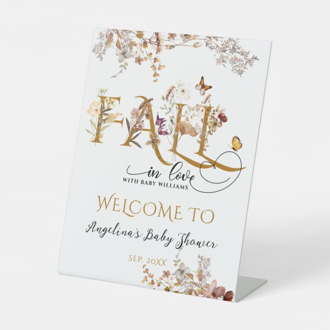 Wildflower Fall in Love Elegant Baby Shower welcom Pedestal Sign (Front)