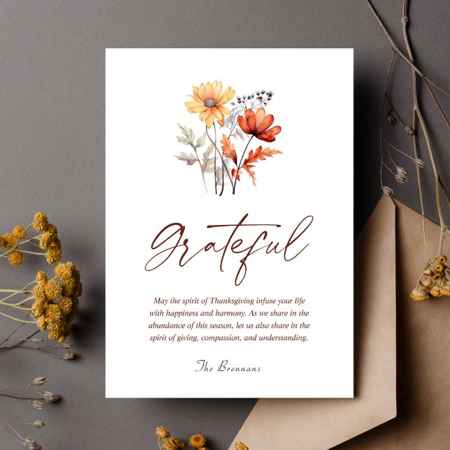 Wildflower Fall Modern Elegant Thanksgiving Holiday Card (Wildflower Fall Modern Elegant Thanksgiving Holiday Card)