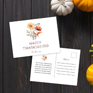 Wildflower Fall Modern Rustic Thanksgiving Holiday Postcard