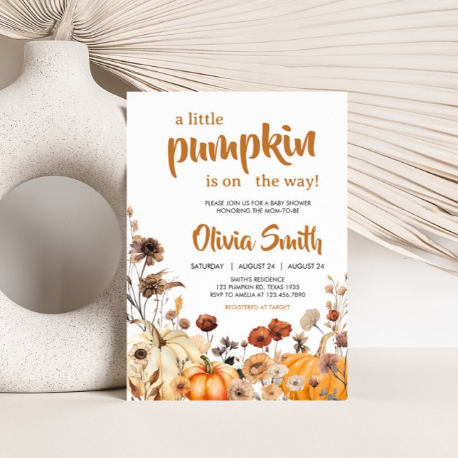 Wildflower Fall Pumpkin Baby Shower Invitation (Wildflower Pumpkin Invitation)