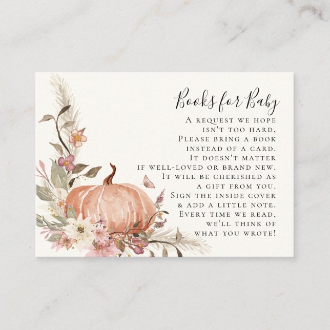 Wildflower Fall Pumpkin Floral Books Baby Shower Enclosure Card (Front)