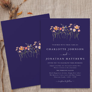 Wildflower Fall Wedding Navy Blue Terracotta Pink Invitation