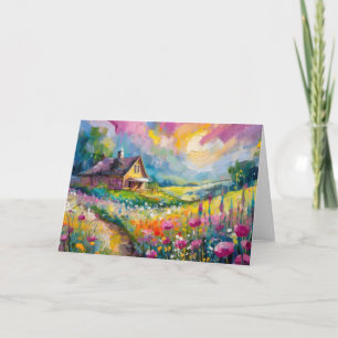 Wildflower Farmhouse Landscape Modern Abstract Art Card