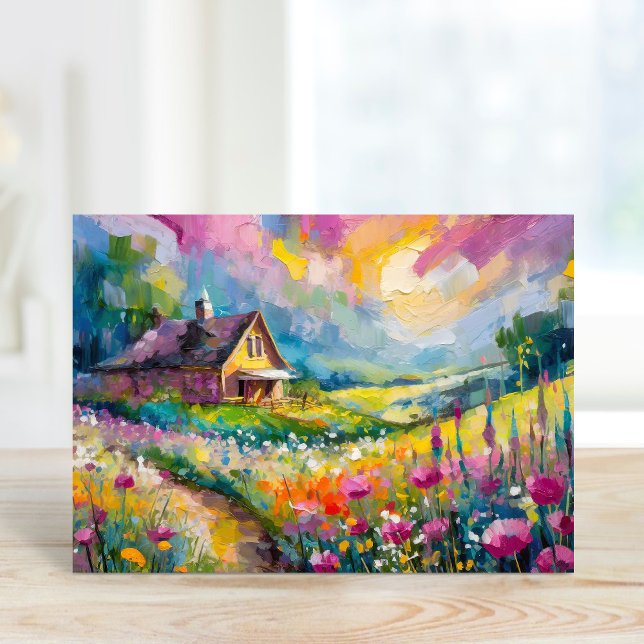 Wildflower Farmhouse Landscape Modern Abstract Art Card (Creator Uploaded)