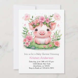Wildflower Farmyard Piglet Girl Baby Shower Invitation
