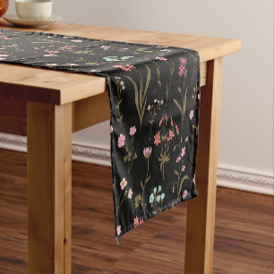 Wildflower Feast Multicolored Black Background Short Table Runner