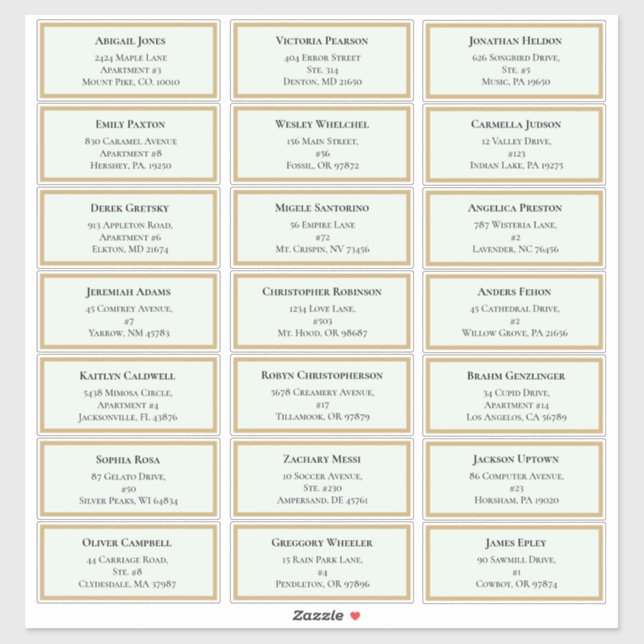 Wildflower Fern Mint Green Wedding Guest Address (Sheet)