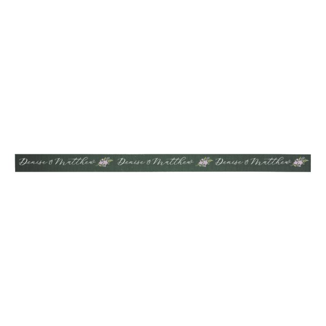 Wildflower & Fern on Forest Green Grosgrain Ribbon (Front)