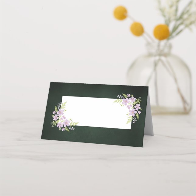 Wildflower & Fern on Forest Green Place Card (Front)