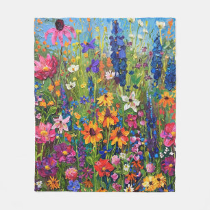 Wildflower field Acrylic painting Fleece Blanket
