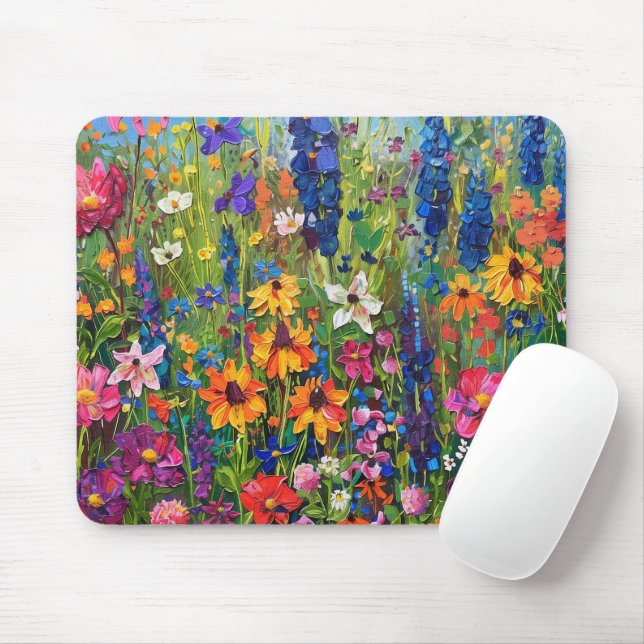 Wildflower field Acrylic painting Mouse Mat (With Mouse)