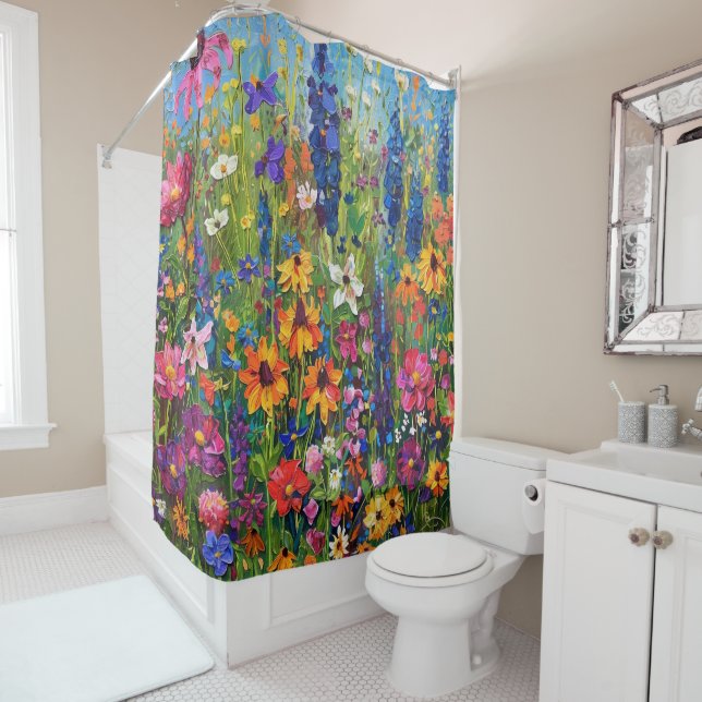 Wildflower field Acrylic painting Shower Curtain (In Situ)