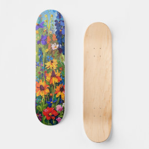 Wildflower field Acrylic painting Skateboard