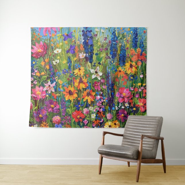 Wildflower field Acrylic painting Tapestry (In Situ (Horizontal))