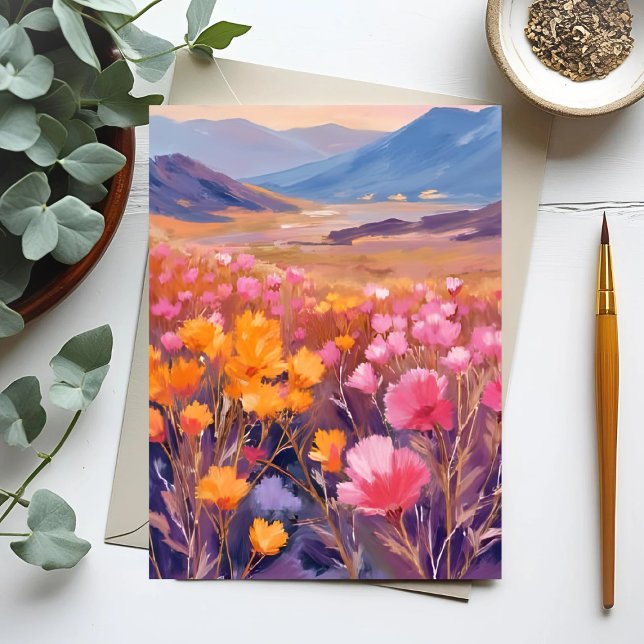 Wildflower Field | Floral Landscape Painting Postcard (Creator Uploaded)