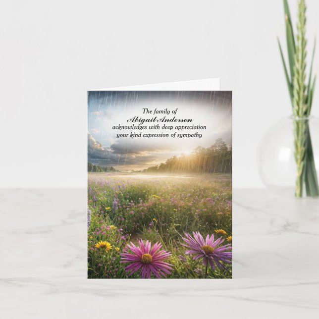 Wildflower Field In Rain Sympathy Thank You Card (Front)