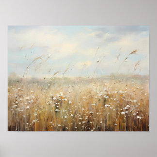 Wildflower Field Landscape Oil Painting Poster