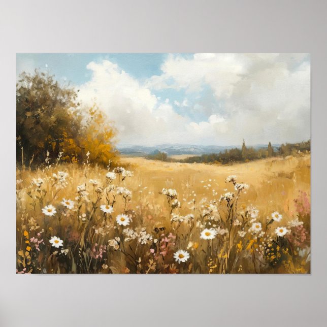 Wildflower Field Landscape Oil Painting, Vintage Poster (Front)
