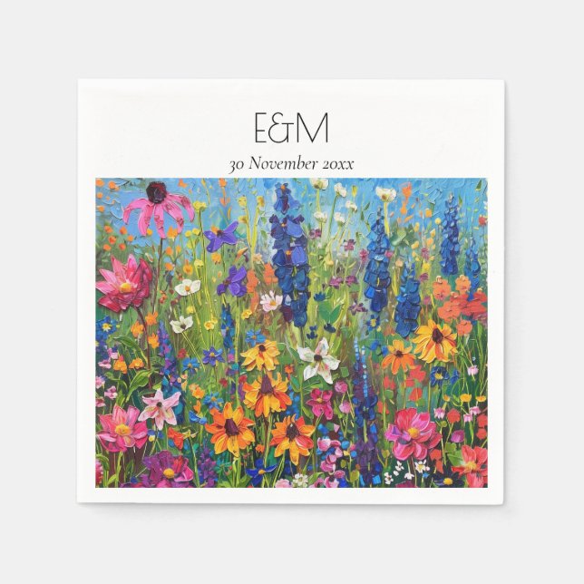Wildflower field painting destination wedding napkin (Front)