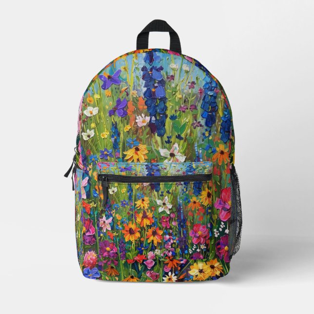 Wildflower field  painting printed backpack (Front)