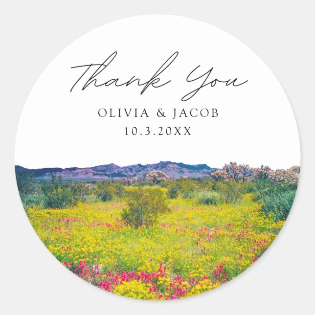 Wildflower Field Photo Colourful Thank You Classic Round Sticker (Front)
