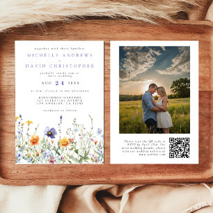 Wildflower Field QR Code Wedding Photo Invitation