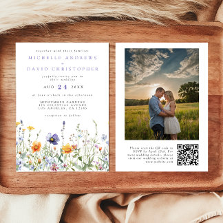 Wildflower Field QR Code Wedding Photo Invitation